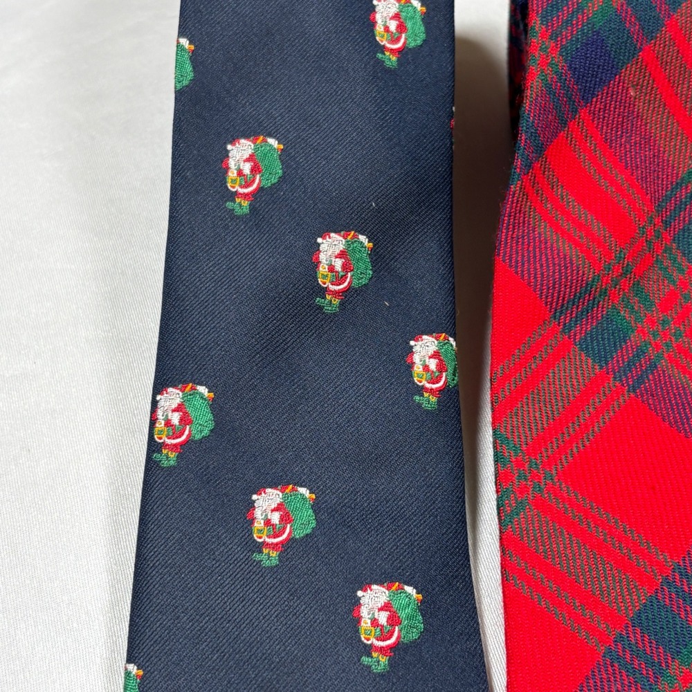 Christmas Necktie Lot Mens OS Christmas Santa Plaid Multi Holiday Vintage 4pc - Picture 3 of 13